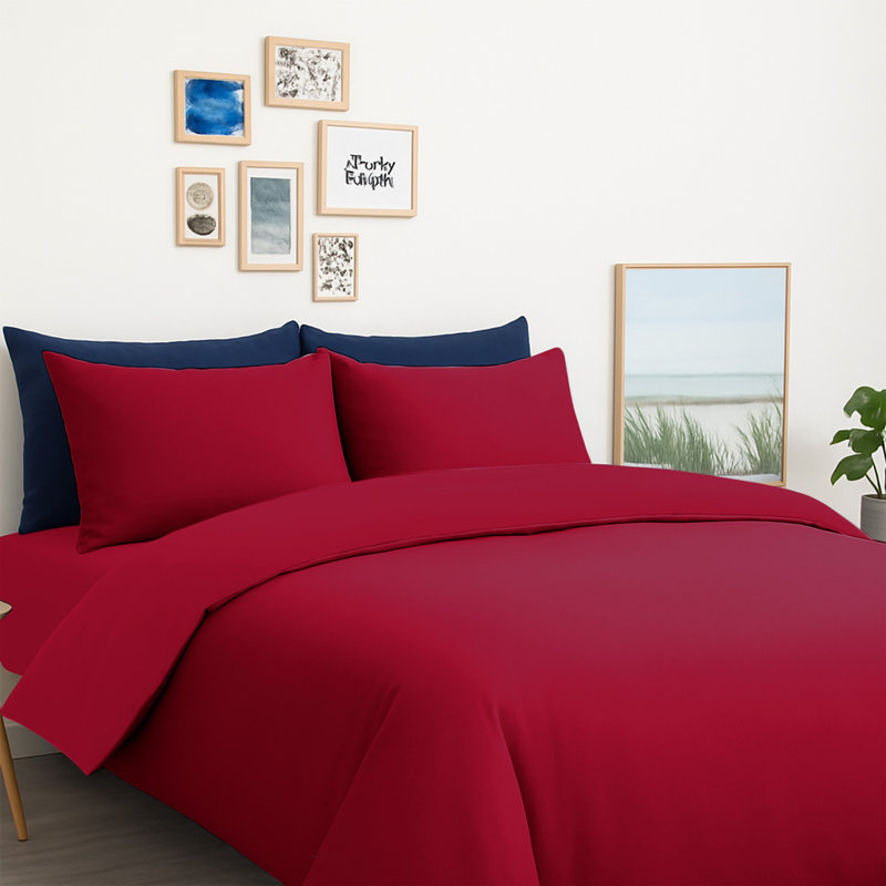 Microfiber Duvet Cover Set Set, Burgundy, Kingsize Duvet Cover + 2 Standard Pillowcases