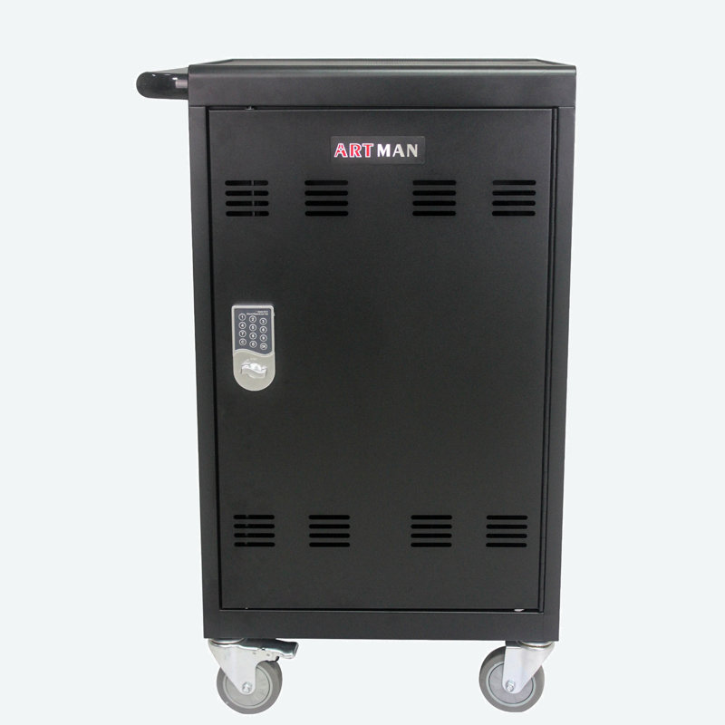 Mobile Charging Cart And Cabinet For Tablets Laptops 30-Device With Combination Lock, Matt Black