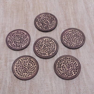 Wood Round 6 Piece Coaster Set