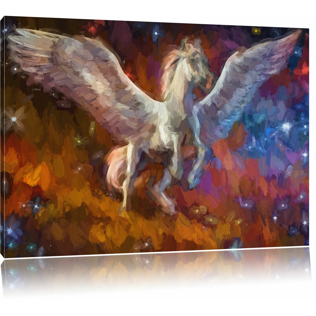 Leinwandbild "Weißer Pegasus mit Engelsflügeln", Grafikdruck