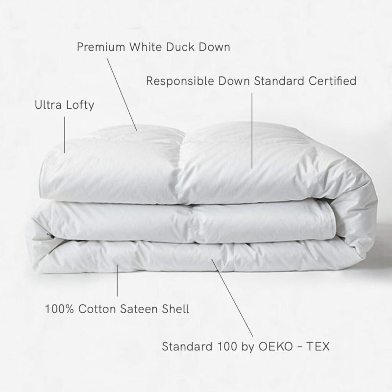 All Season 700 Fill Power Luxury White Duck Down Duvet Comforter Insert, Queen