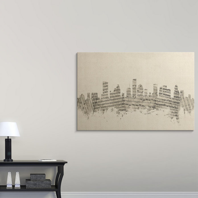 «Francy Houston Texas Skyline Partition Cityscape» par Michael Tompsett, impression, H 32 po x l 48 po x P 1,5 po, Toile