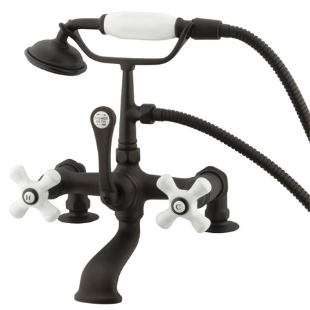 Hot Springs Triple Handle Deck Mounted Clawfoot Tub Faucet with Handshower, Oil Rubbed Bronze