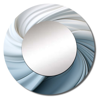 White & Blue Zen Zephyr Spiral II - Abstract Spirals Round Mirror Wall Decor