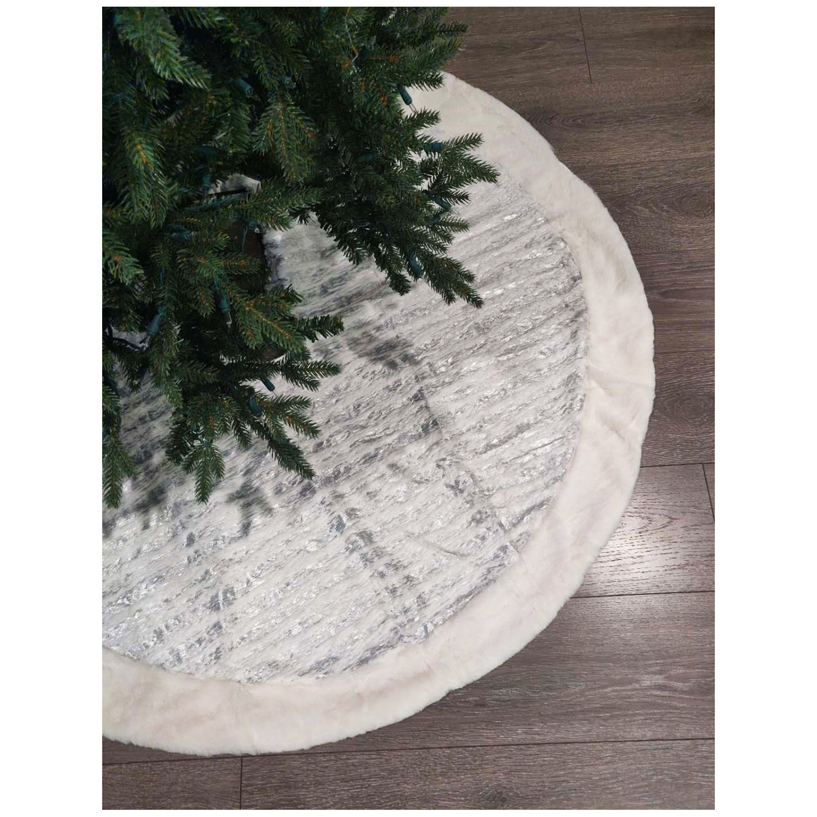 Faux Fur Tree Skirt, 52" H x 52" W, Silver