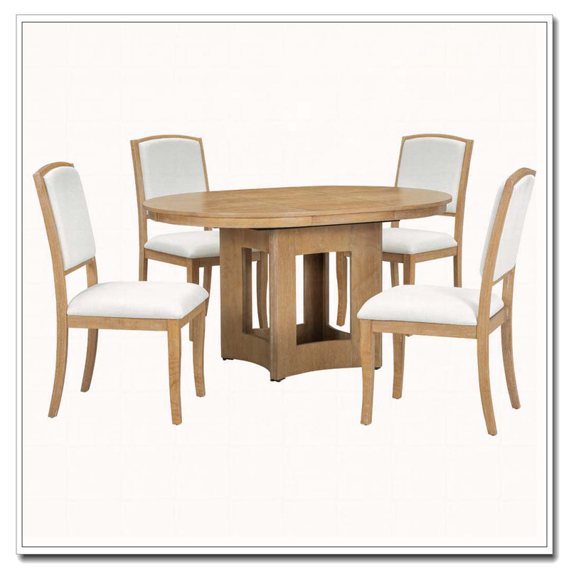 Ensemble de table de salle à manger extensible ronde pour 4, ensemble de table de cuisine 5 pièces avec 4 chaises rembourrées
