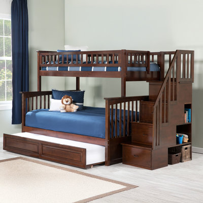 Blaisdell Solid Wood Storage Staircase Bunk Bed with Raised Panel Roll Out Trundle