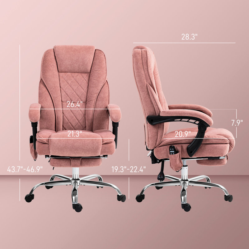 Fauteuil de bureau en rose, massage à 6 points de vibration et chauffage, inclinable, hauteur réglable, rose léger avec massage à 6 chaleur, repose-pieds,