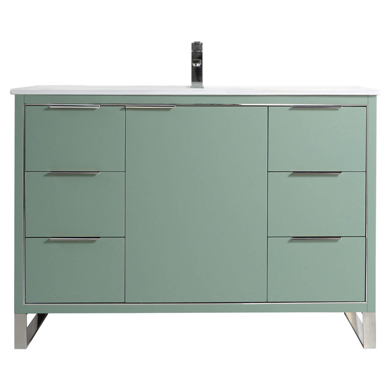 48" Single Bathroom Vanity Set, Chrome, Mint Green