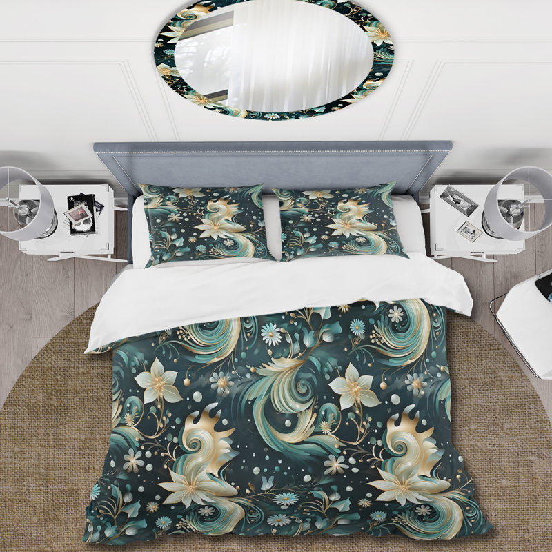 Ensemble de housse de couette Modern Sea Paisley Spirals, Housse de couette pour grand lit et 2 taies décor