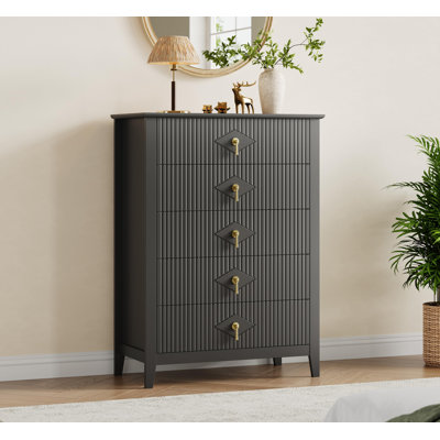 Fluted Dresser for Bedroom 42.9" Tall, 5-Drawer, Modern Chest of Drawers, Storage Organizer Cabinet