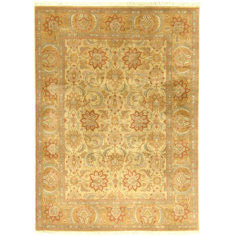 High-Quality Hand-Knotted Cream And Gold Area Rug