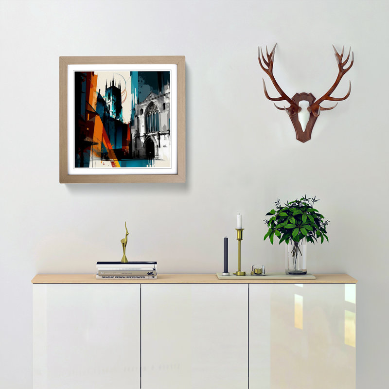 City Of York Abstract Art - Single Picture Frame Print on Wood, Oak