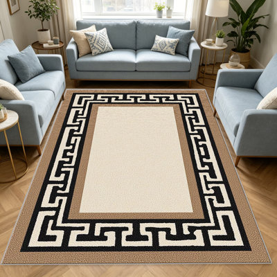 Tapis 1PC à bordure grecque, élégant tapis décoratif polyvalent, facile à nettoyer et à entretenir, pièce de mobilier idéale pour la chambre à coucher, le salon, le couloir, le vestibule, le dortoir et le bureau afin de rafraîchir l'ambiance intérieure de votre maison