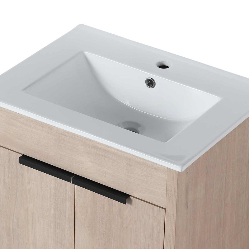 Ensemble de meuble-lavabo simple autoportant 24 po avec plateau en céramique Marici, Blanc