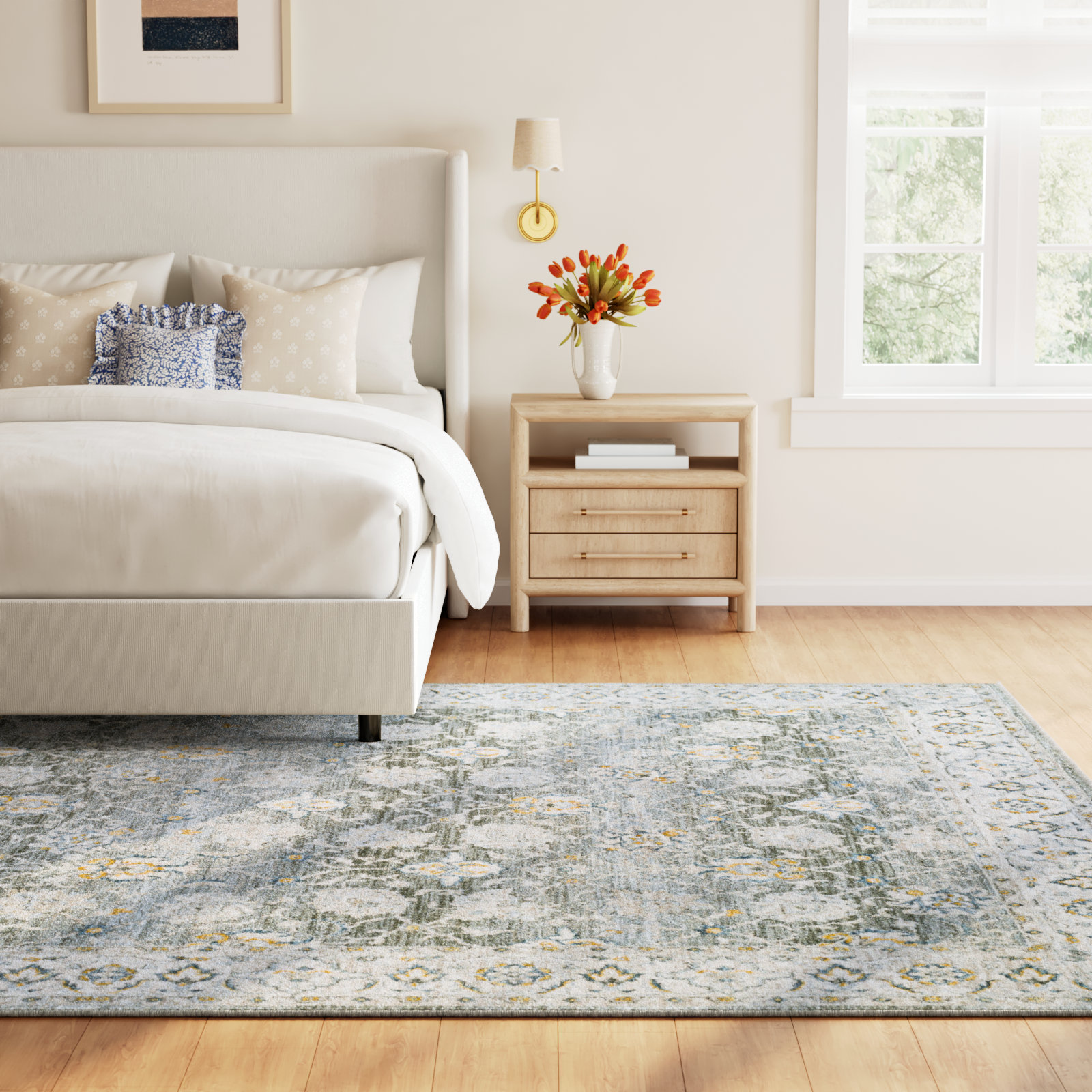 Delyse Olive/Gold/Beige/Gray Rug, Rectangle 5' x 7'5"