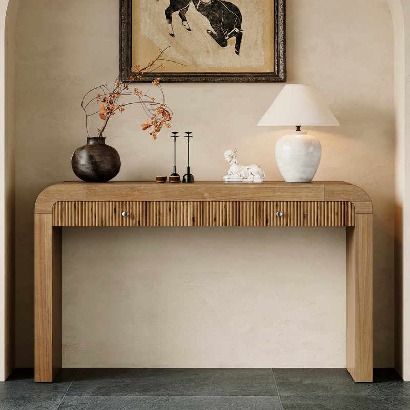Console rustique avec façade de tiroir cannelée, Naturel