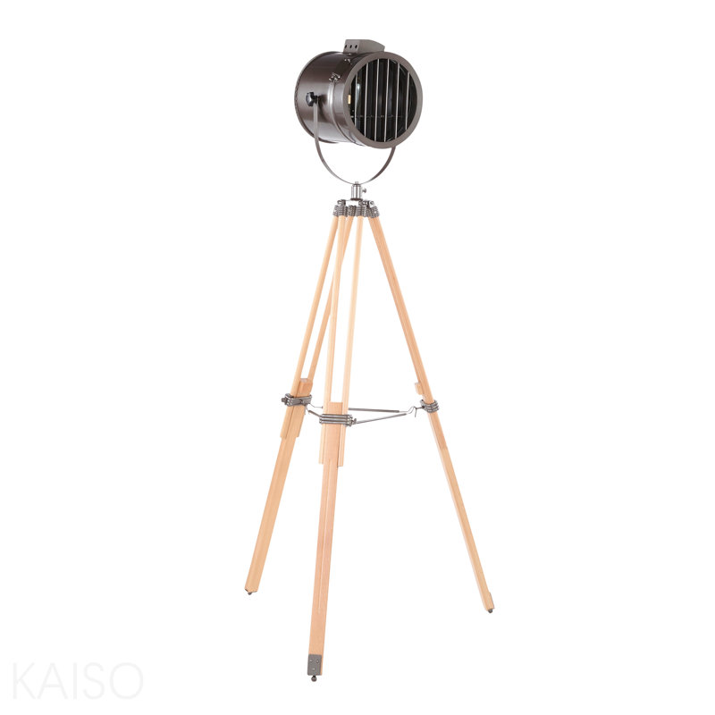 Lampe sur pied en bois naturel et métal antique