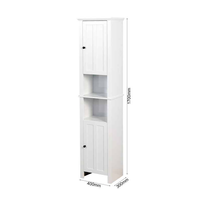 Tall White Wooden Living Room Storage Cabinet with Shelves