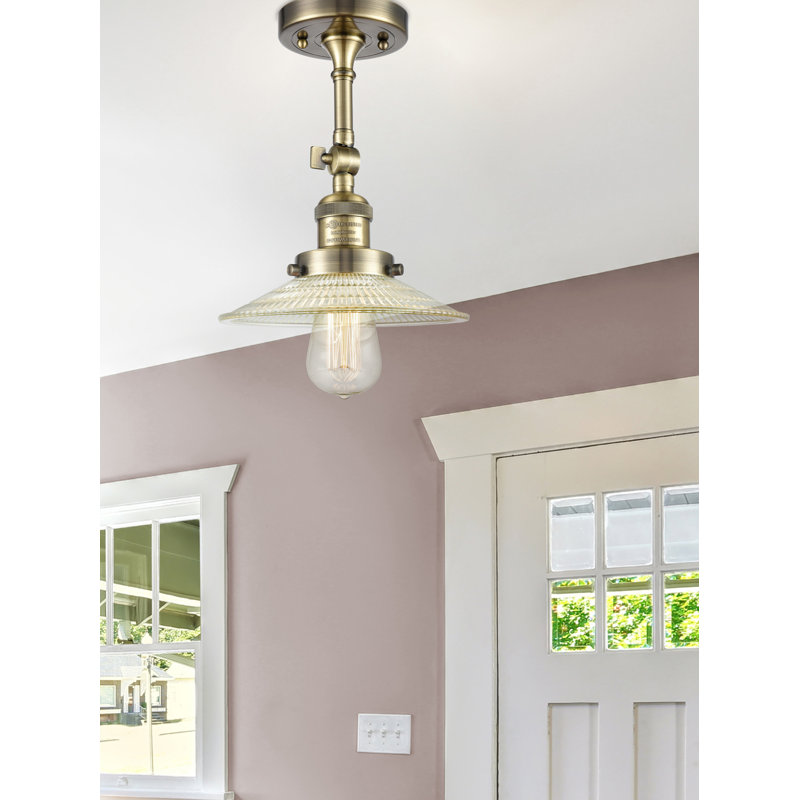 Miramontes Glass Semi Flush Mount, Clear Halophane, Antique Brass, No Bulb Included