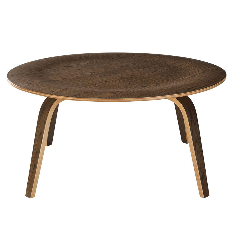 Circular Lightly Beveled Mid-century Style Coffee Table, Walnut