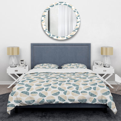 Green and Cream Circle Pattern Polyester Geometric Shapes Duvet Cover Set