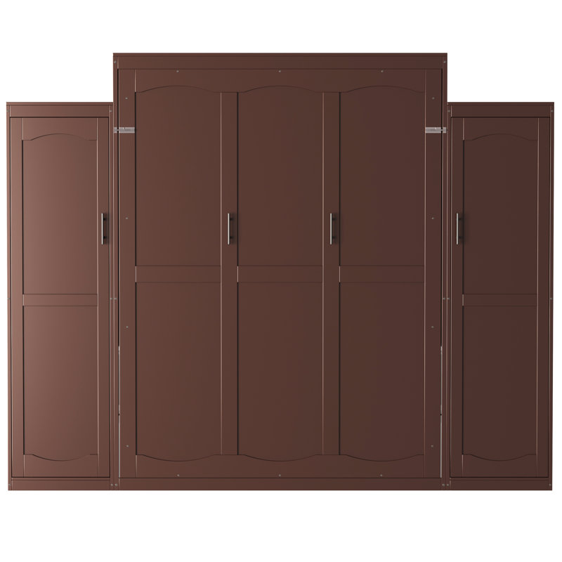 Grand lit en noyer avec 2 garde-robes de rangement intégrées et tablettes pliantes, plateforme multifonctionnelle pour chambre à coucher, étagère de rangement spacieuse, chambre d'amis pliable