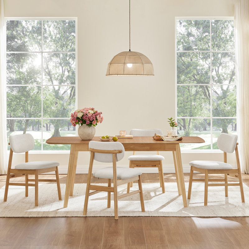 Extendable Dining Set, Oak, Cream