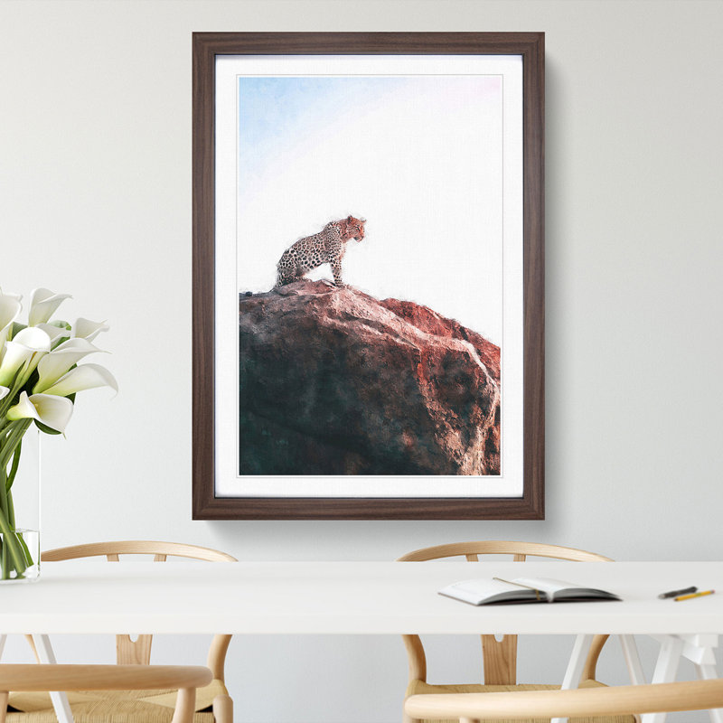 Leopard upon the Rock - Picture Frame Graphic Art Print, 33cm H x 24cm W x 2cm D, Walnut Framed