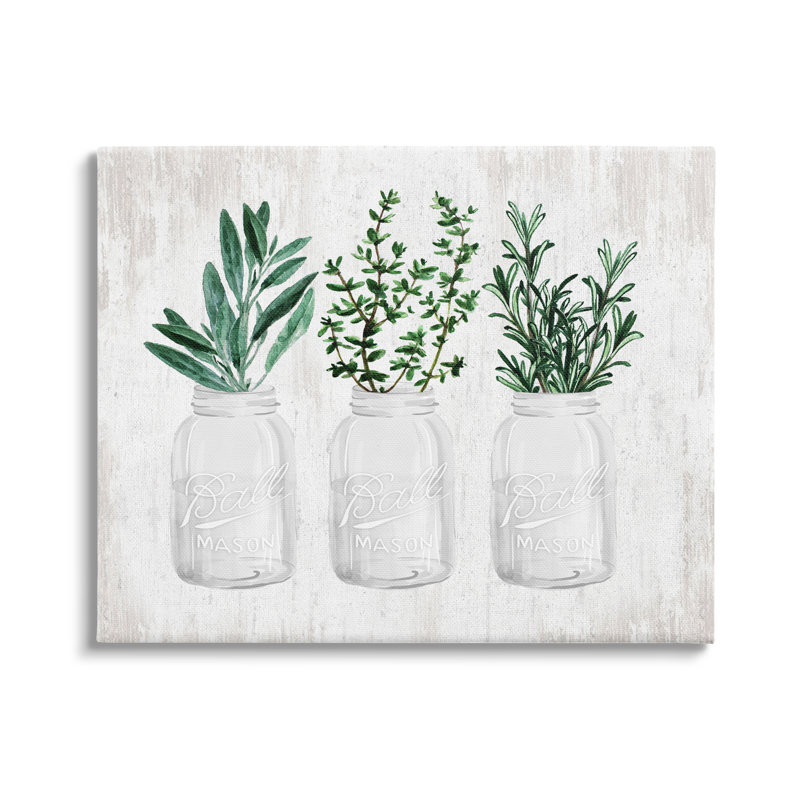 «August Grove® Kitchen Herbs In Jars», art encadré sur toile flottante par lettré et doublé, H 36 po x l 48 po x P 1,5 po