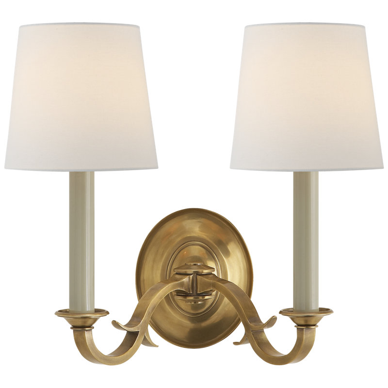 Thomas O'Brien Channing Double Sconce, Hand-Rubbed Antique Brass, Fabric