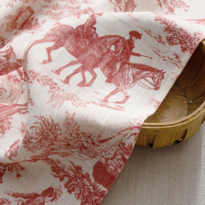 Kitchen Curtains Toile Tier Linen Short Curtains Cafe for Living Room Bathroom Farmhouse French Country Vintage Printed Pattern Rod Pocket 2 Panels