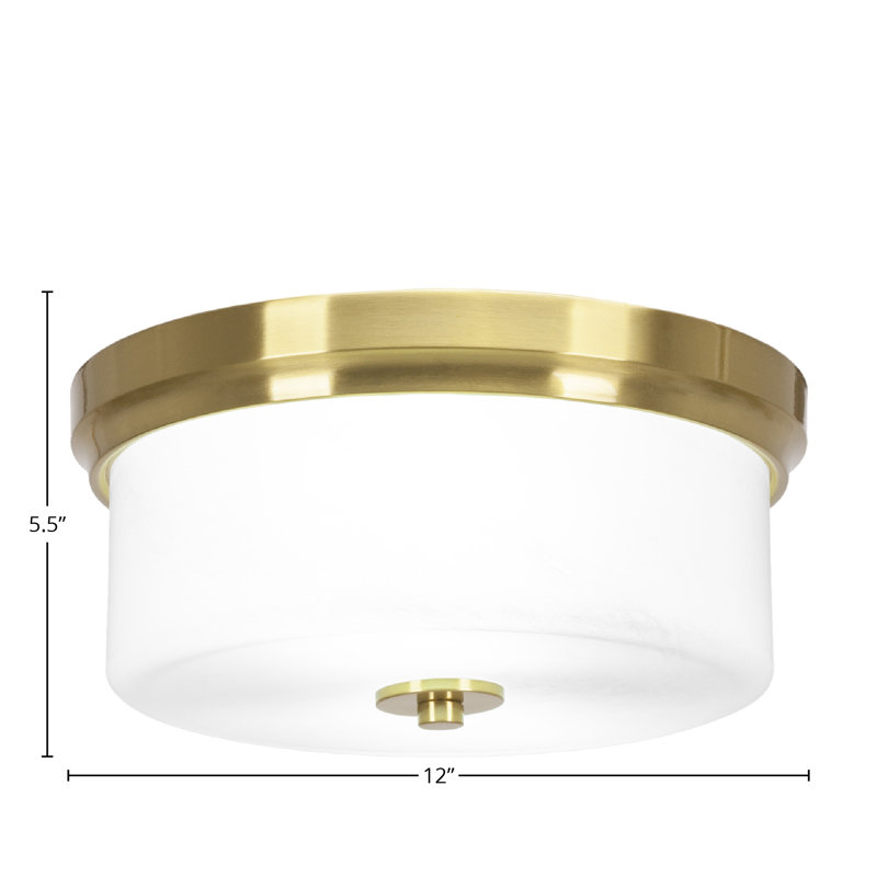 Flush Mount, Bulbs, Shown With White Marble Glass, New Age Brass, 5.5" H x 5.5" W x 12" D