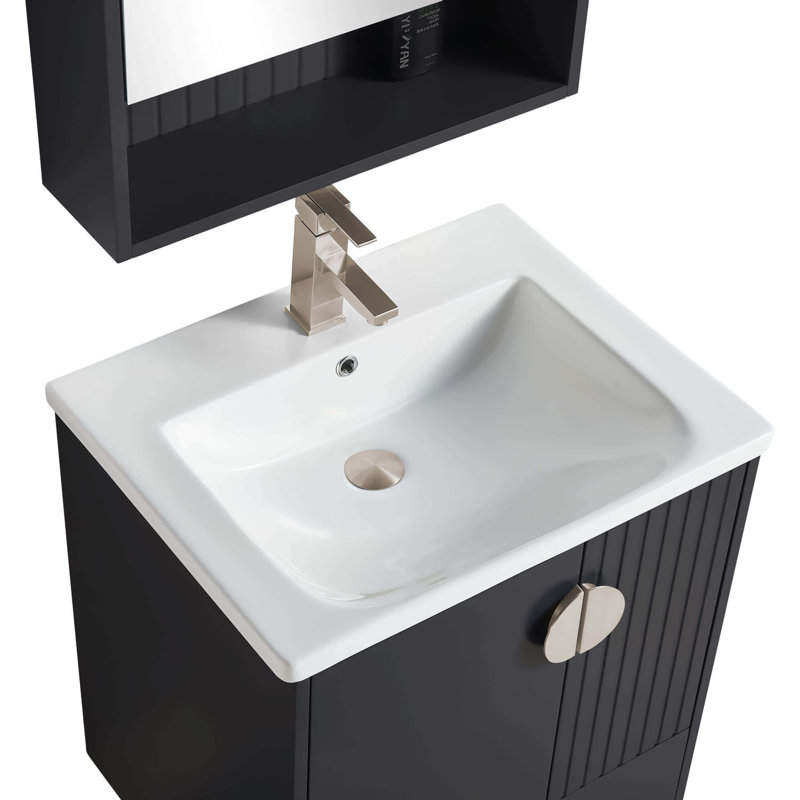 Ensemble de meuble-lavabo simple 24 po Saimah, Noir, Nickel satiné