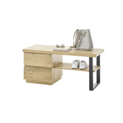 Upholstered Bench with Drawers and Shelves