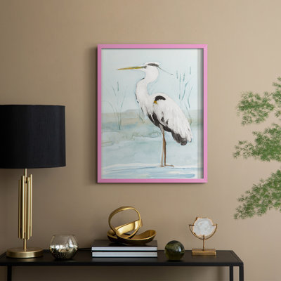 Heron on Blue II, reproduction encadrée - bois massif