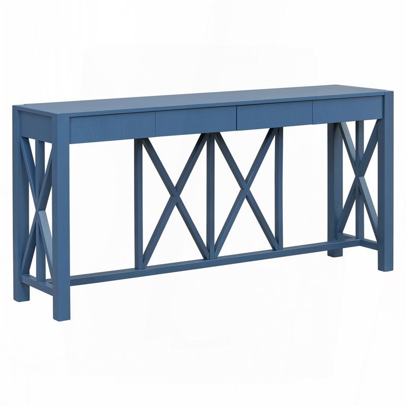60''Acacia Veneer Console Table with 4 Spacious Drawers, Grey