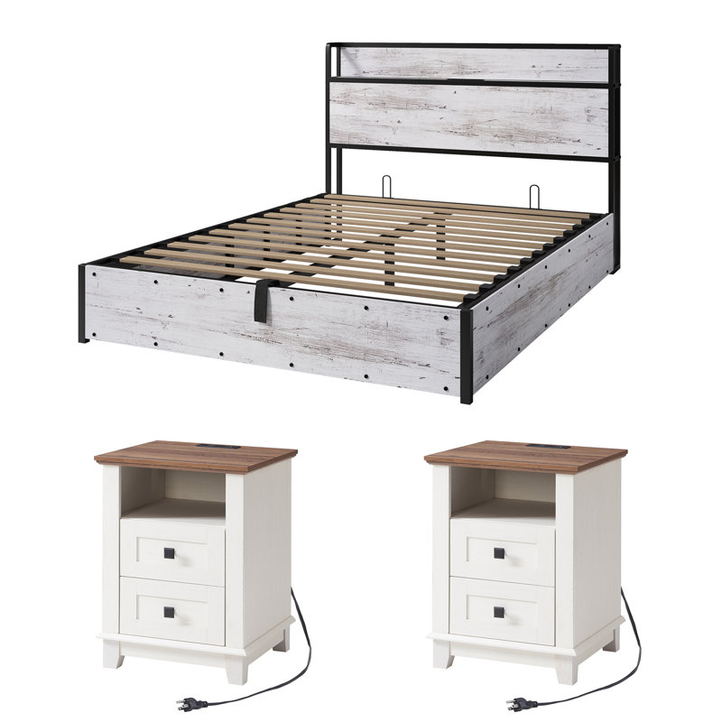 Ensemble de chambre avec grand lit 3 pièces Tryston, Grand, Blanc