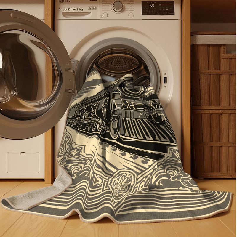 Machine Washable Daleville Armored Train Vintage Oriental Rug in Gray – Beige Binding, 7x9