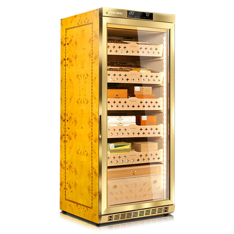 Cigar Climate Control Cabinet, Raching MON1800A Cigar Humidor Cabinet with Ammonia Removal, 230L Wood Frame Cabinet for Cigar Storing&Aging- Gold 
