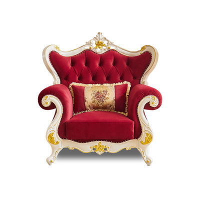 European Style Solid Wood Carved Chair Upholstered Armchair
