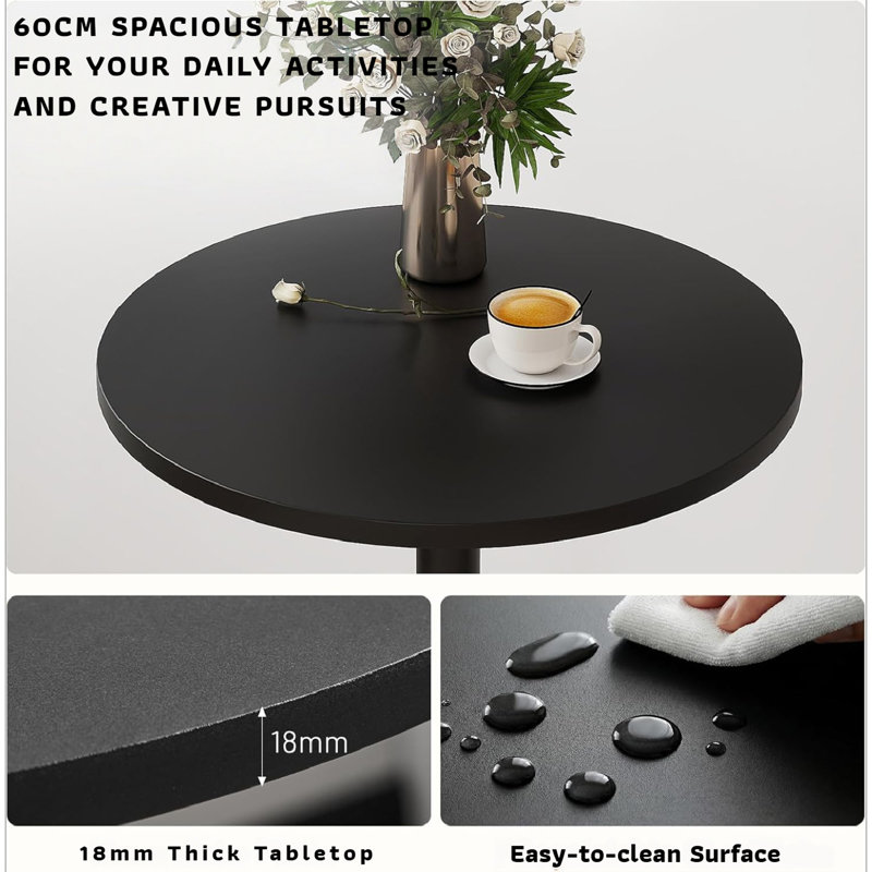 Set of 2 Modern 23.6" Round Dining Tables, Adjustable Height Swivel Base Pedestal Tables for Kitchen, Breakfast Nook