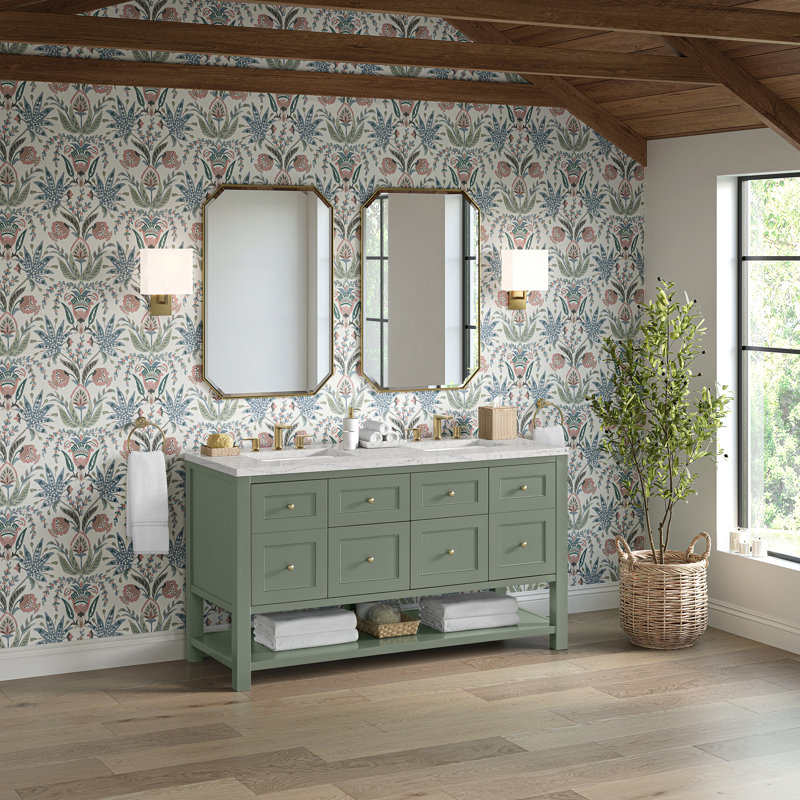Breckenridge 60'' W Double Vanity, Smokey Celadon, Eternal Jasmine Pearl Silestone, Widespread