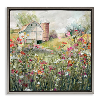 «Vibrant Meadow & Barn», art mural encadré flottant gris par Carol Robinson