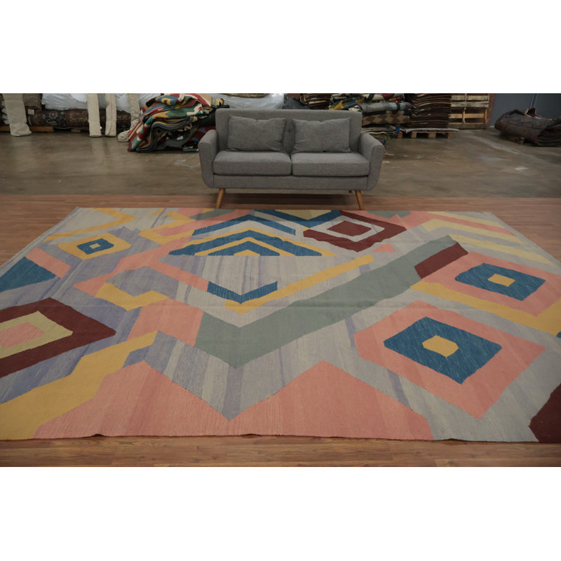Tapis moderne kilim 10 x 13 avec motifs et couleurs audacieux