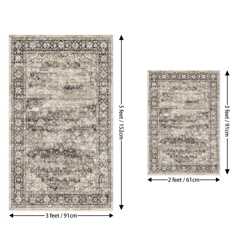 Redenhalk Area Rug GreyBrown, Machine Washable Rug,Soft Accent Rugs,Non-Slip Non-Shedding Low-Pile Floor Carpet