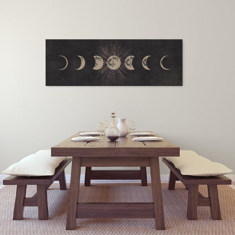 Mystic Moon Phases, éthéré, paysage abstrait rétro, art mural, H 16 po x l 48 po