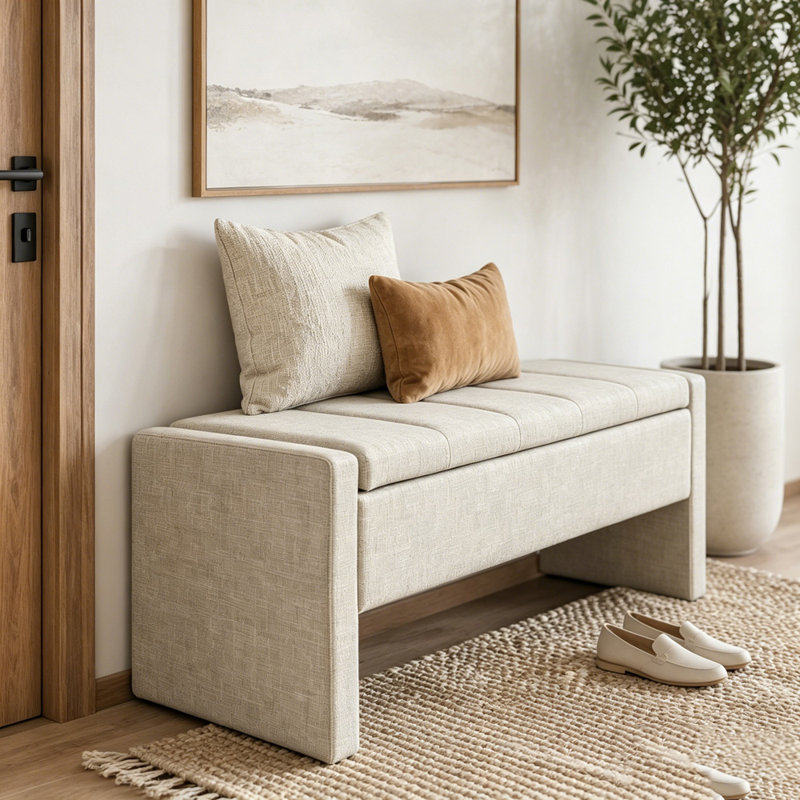 Banc de lit moderne avec rangement, Gris clair