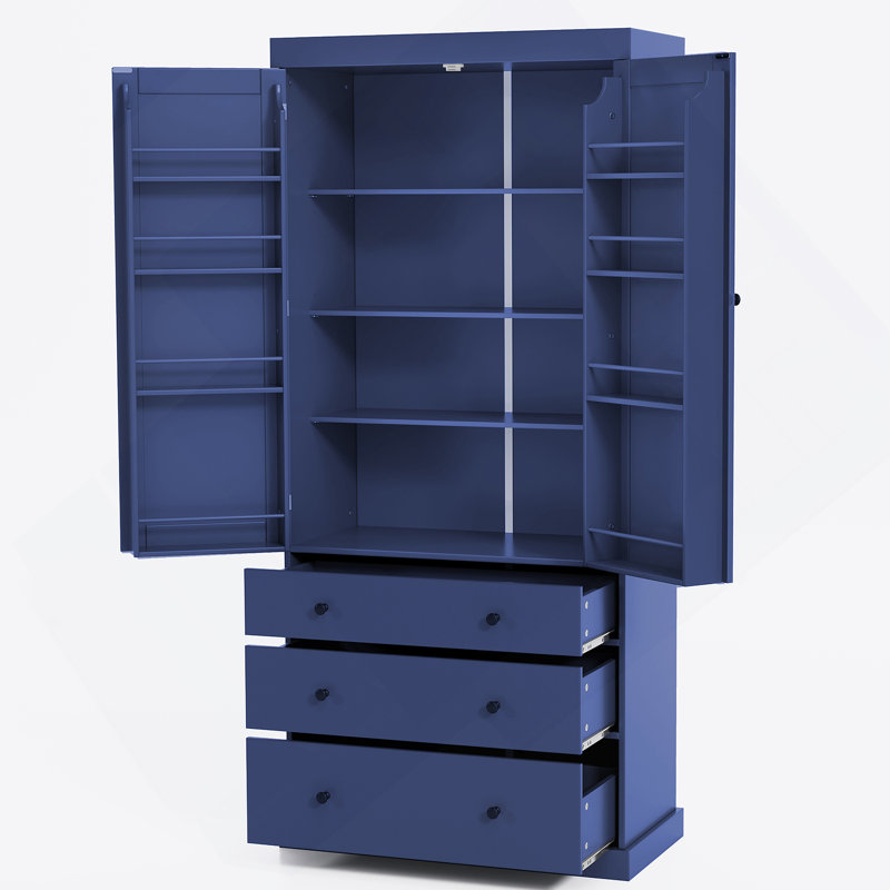 Armoire de cuisine, armoire de rangement autoportante avec 3 tablettes réglables, 3 tiroirs pour la cuisine et la salle à manger