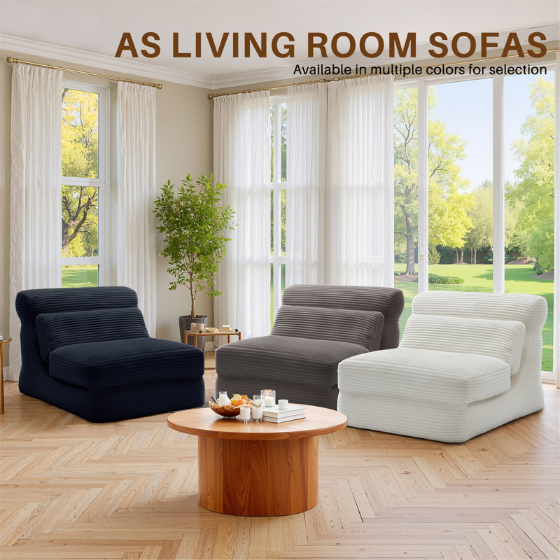Ariunna Futon Sofa Bed, Fabric Convertible Sleeper Sofa Couch Bed, Modern Loveseat Sleeper for Living Room, White